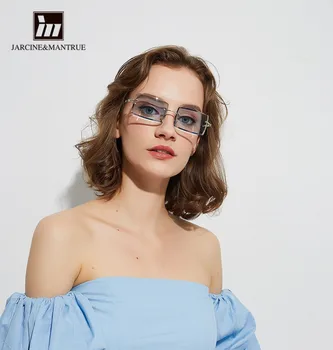 

Women's square frameless sunglasses with vintage diamond trimmed transparent glasses ljx-18976