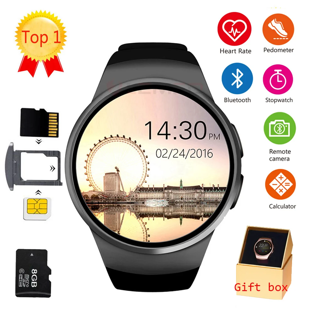 LEMFO KW18 Bluetooth smart watch полный экран Поддержка SIM TF карты Smartwatch телефон сердечного ритма для apple gear s2 huawei xiaomi - изображение