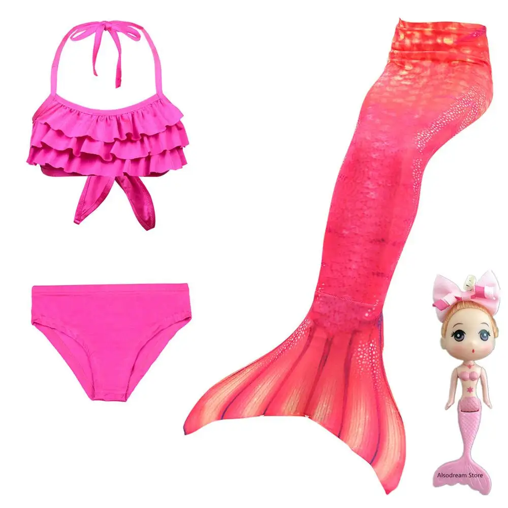 Детский купальный костюм с хвостом русалки для девочек, костюм русалки, купальный костюм, можно добавить монофонический плавник, очки с гирляндой, кукла русалки - Цвет: DH40 4PCS No Fin