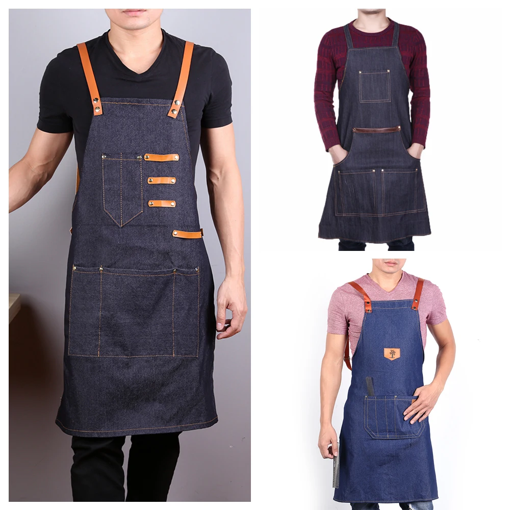 Salon Hair Cutting Apron Barber Sleeveless Denim Apron Hairdresser Hair