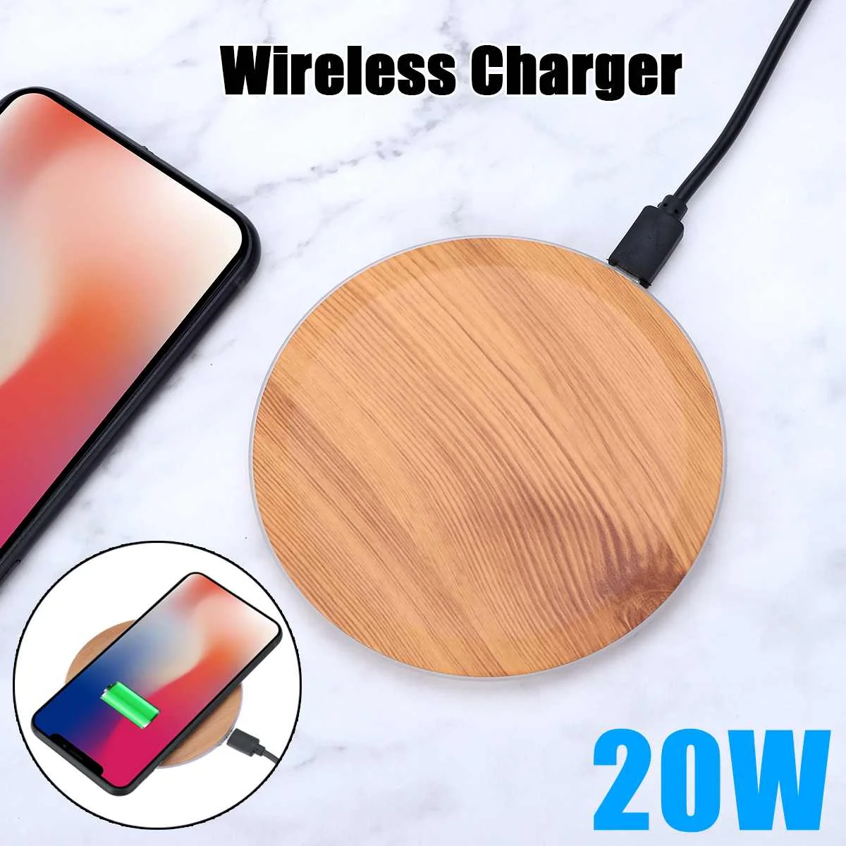 

For IPhone X Xs MAX XR 8 Plus 20W Fast Wireless Charger Charging for Samsung S8 S9 Plus Note 9 8 USB Phone Qi Charger Pad