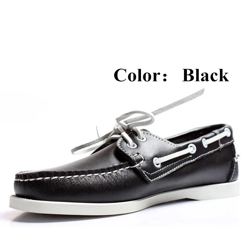 Мужская обувь для вождения из натуральной кожи; новые модные классические водонепроницаемые Мокасины Docksides; фирменный дизайн; лоферы на плоской подошве для мужчин и женщин; 2019A002 - Цвет: Black