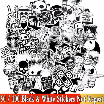 

50 PCS / 100 PCS Black White JDM Cool Different Stickers For Kids Skateboard Bicycle Laptop Luggage Phone Motorcycle Sticker