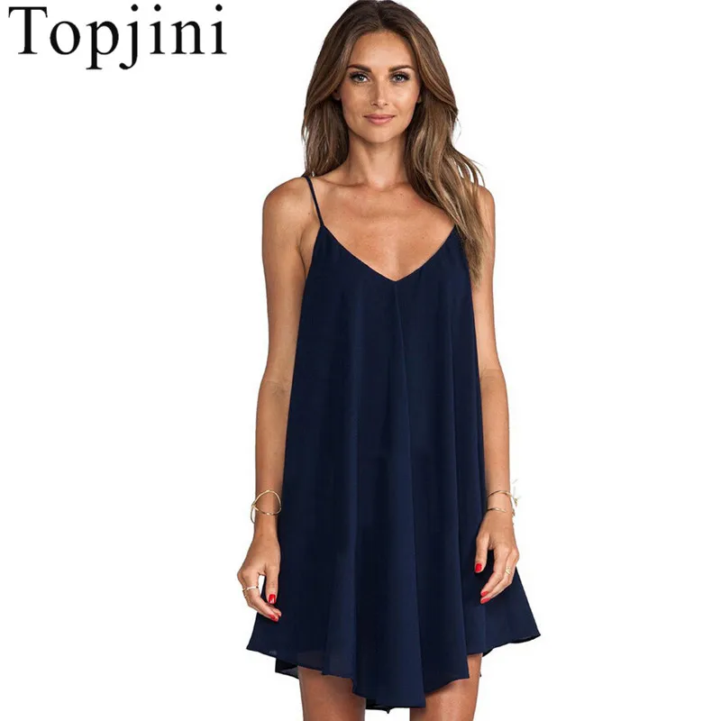 Plus Size 6XL Chiffon Straight Sleeveless V-Neck Dresses Knee-Length Spaghetti Strap Summer Fashion Loose Female Dress