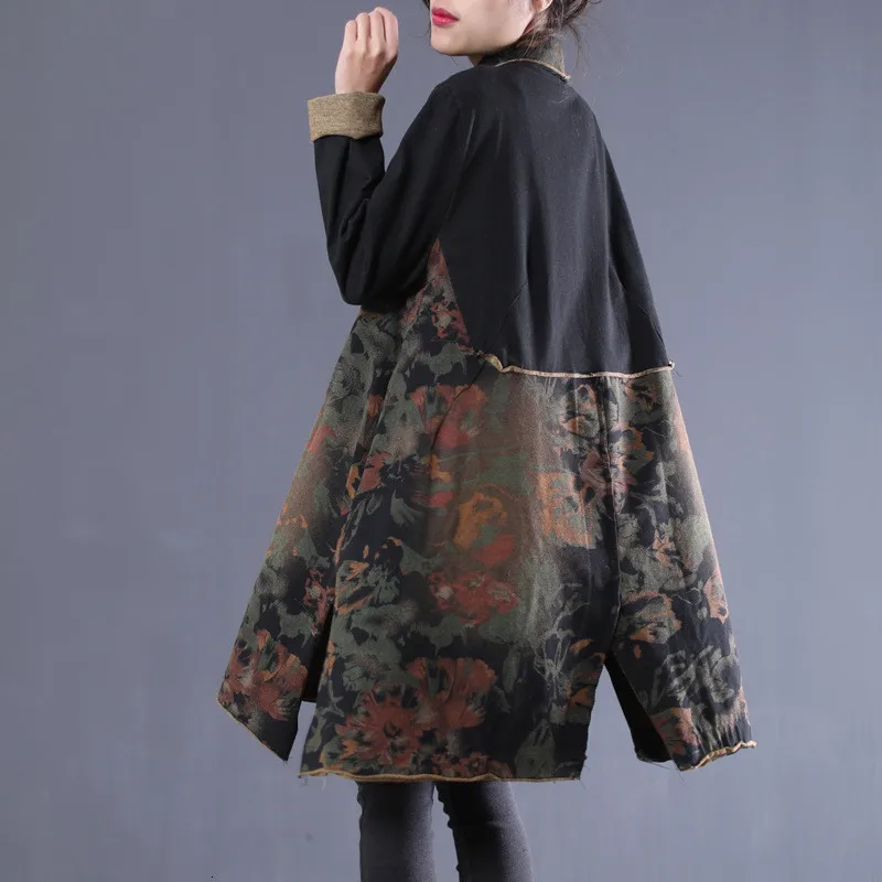 2020 Spring Autumn Long Patchwork Trench Coats Ladies Large Size Literary retro Floral Windbreaker Women Casual Tops b185