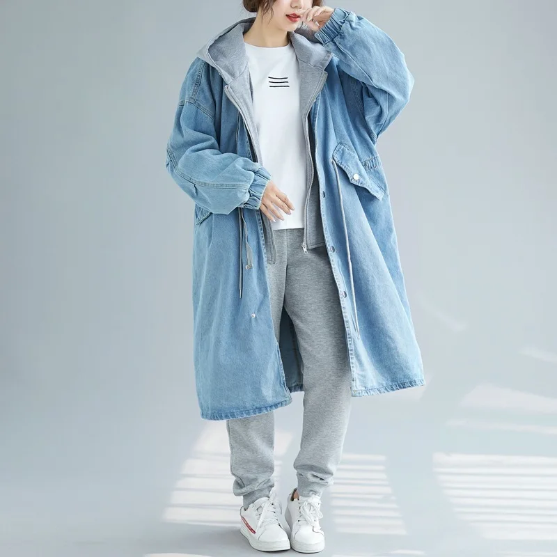 

2020 Spring Autumn New Pattern Hooded Collar Long Sleeve Solid Patchwork Single Breasted Casual Windbreaker Women AK241