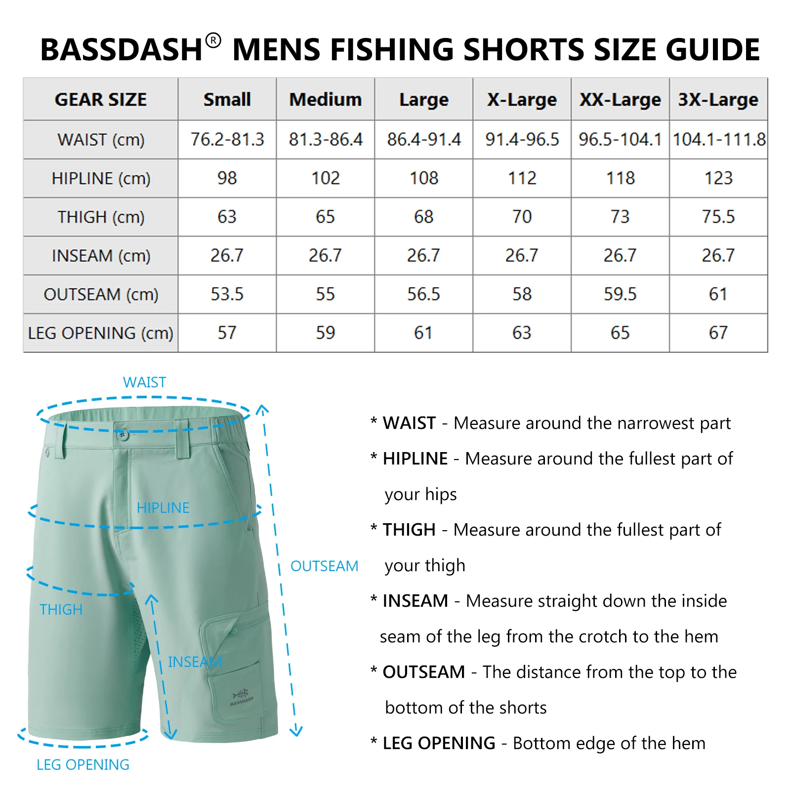 Bassdash FP01M 26.67cm Inseam Mens Fishing Cargo Shorts Quick Dry UPF 50+  Water Resistant