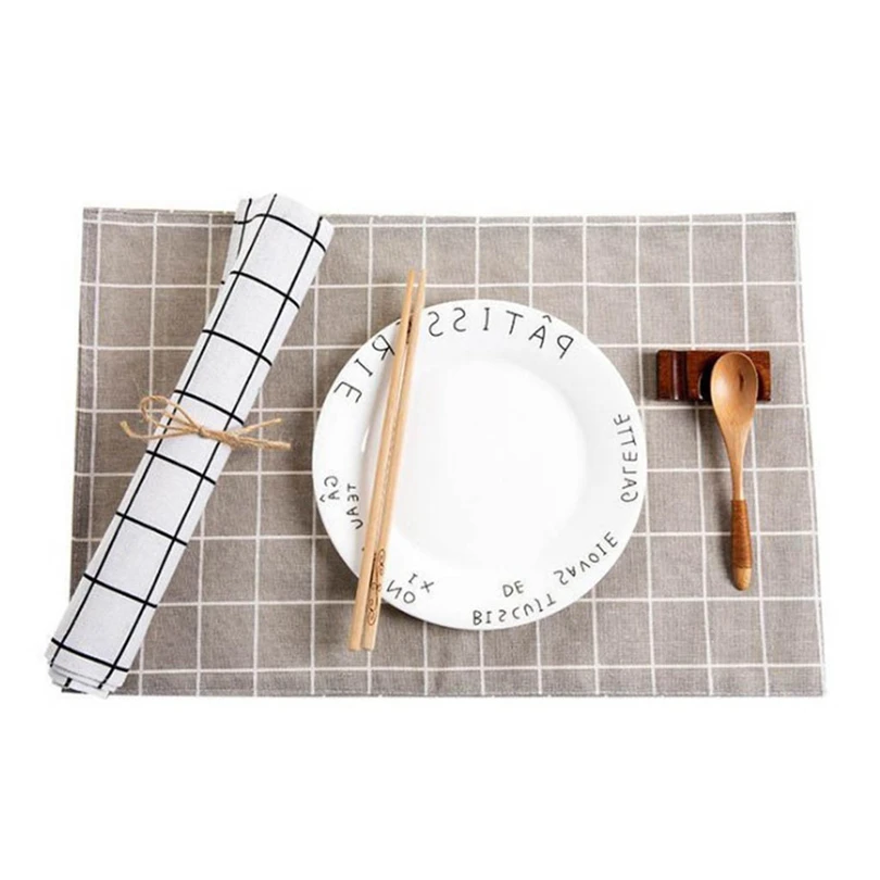 

1 Pcs Plaid Cotton and linen Placemat Japanese Fashion Style Fabric Table Mats Napkins Simple Design Tableware Kitchen Tool J20