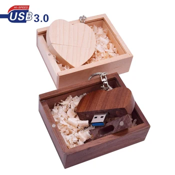 

USB 3.0 with box maple wooden love heart model walnut wood usb flash drive Memory Stick 64GB 16G 32G 4G wedding gift custom logo