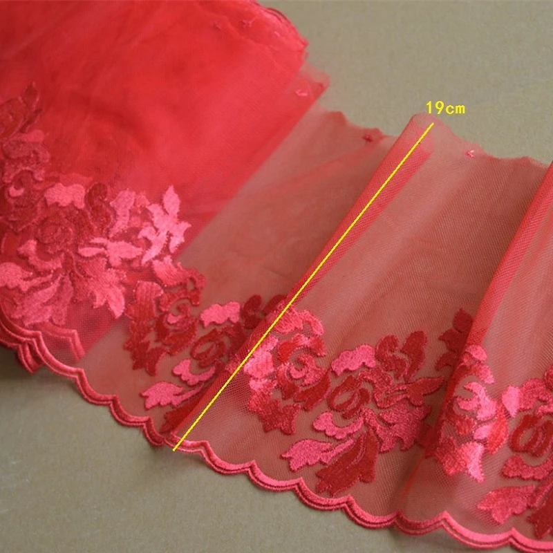 

10 метров нежный вышитый цветок красный розовый черный тюль сетка с кружевной отделкой ткань лента швейное ремесло DIY 19 см ширина высокое качество