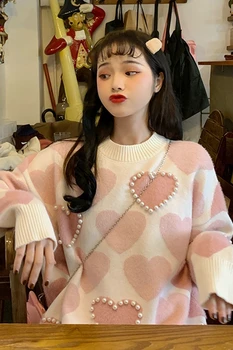 

2019 autumn and winter new Korean version of loose outerwear long-sleeved shirt net red lazy round neck pullover sweater