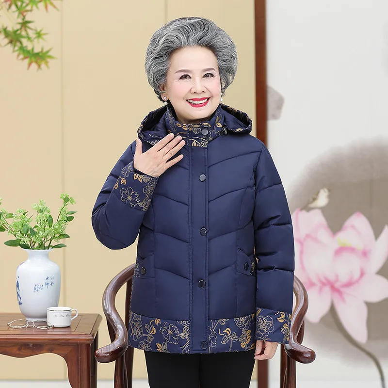 Зимняя хлопковая куртка для пожилых женщин 60-70 лет, толстая парка с капюшоном, короткая верхняя одежда размера плюс 5XL W1765