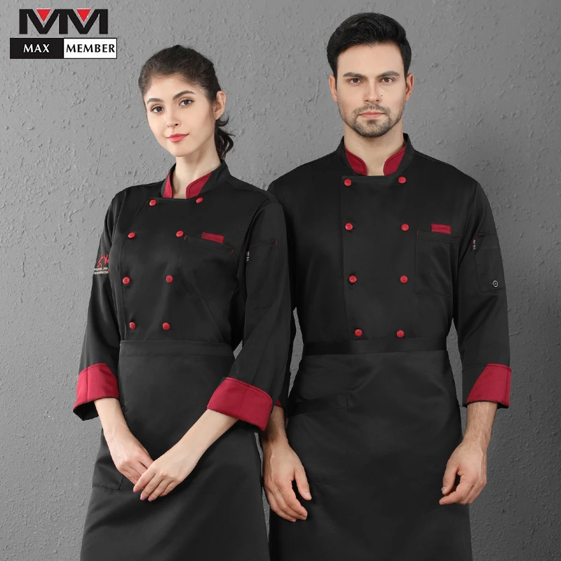 

Double Breasted Long Sleeve Stand Collar Chef Uniform Unisex Kitchen Cooking Jacket Canteen Cafe Bakery Hair Salon Waiter Coat