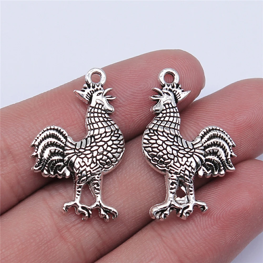 

WYSIWYG 5pcs 31x20mm Antique Silver Color Cock Charms Pendant For Jewelry Making DIY Jewelry Findings