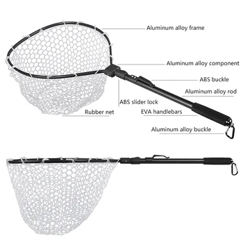 

Fishing Net Fish Landing Net Foldable Collapsible Pole Handle Durable Rubber Material Mesh Fish Net HB88