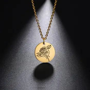 

My Shape Birth Flower Necklace Dainty Floral Necklaces Trendy Small Charm Rose Stainless Steel Jewelry Choker Birthday Gift 2020