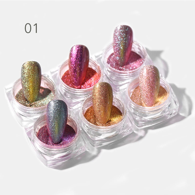 6 цветов/набор блеск погружающийся порошок для ногтей хромированная пыль красочный мерцающий пигмент пыль голографический блестящий для ногтей украшения для ногтей - Цвет: 1
