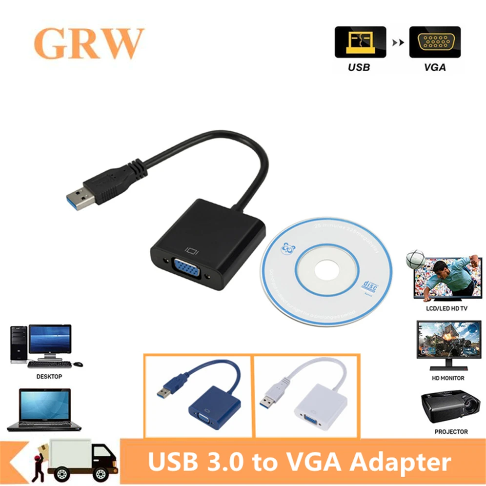 

Grwibeou USB 3.0 to VGA Adapter External Video Card Multi Display Converter for Win 7/8/10 Desktop Laptop PC Projector Monitor