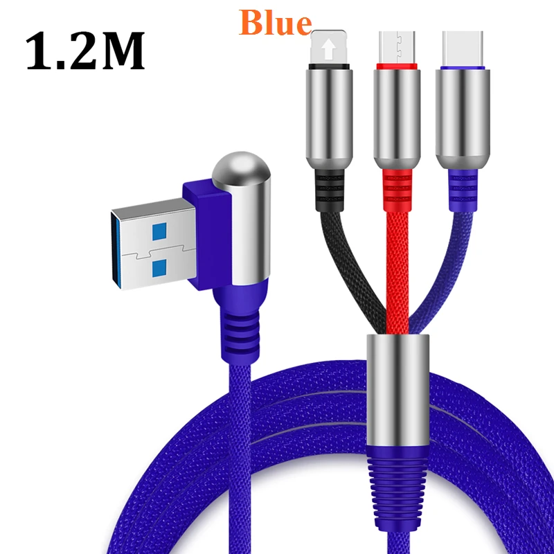 1,2 M 2A металлический разъем многофункциональный кабель для передачи данных три в одном для Android для iPhone Быстрая зарядка линия передачи данных Micro usb type-c - Цвет: Blue