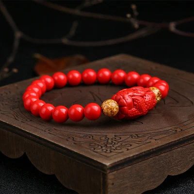 Китайский натуральный красный Органическая киноварь эластичный браслет 8 мм бусины очаровательные ювелирные изделия Мода Мужчины Женщины счастливый амулет подарки - Цвет камня: H