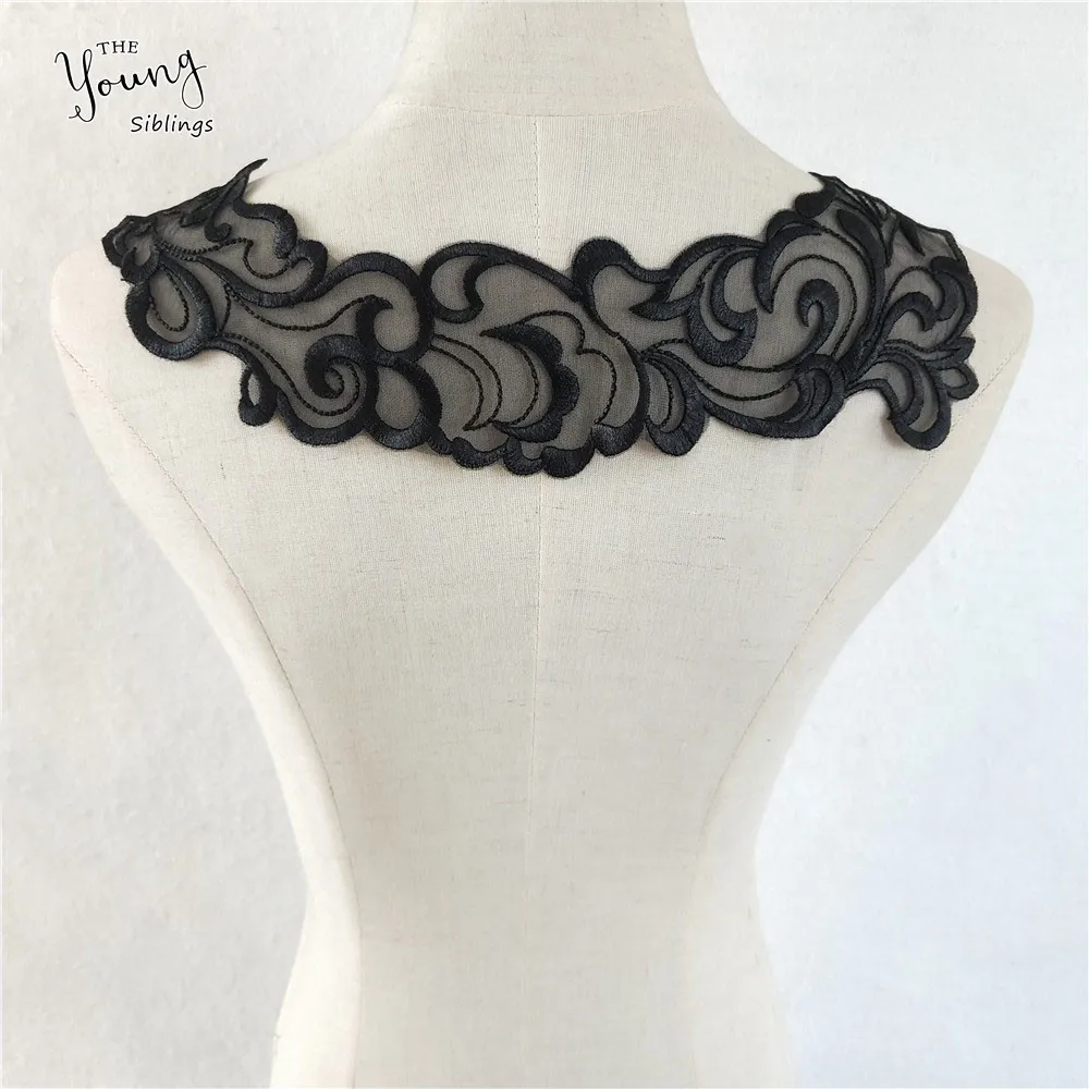 New White/Black Embroidery Venise Neckline Lace Collar Costume Dress Fine Applique Motif Dress Fabric DIY Sewing Accessories