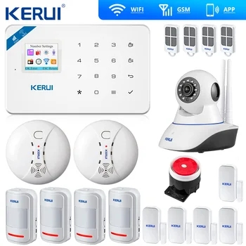 Kerui W18 Wireless Wifi GSM IOS Android APP Control LCD GSM SMS Home Burglar Alarm System PIR Smoke Sensor Indoor Wifi Camera 2018 kerui w18 wireless wifi gsm burglar security home alarm system android ios app wireless smoke detector wifi smart socket