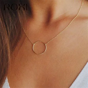 ROXI Simple 925 Sterling Silver Necklace Karma Round Circle Pendant Necklace for Women Fashion Clavicle Chain Statement Necklace