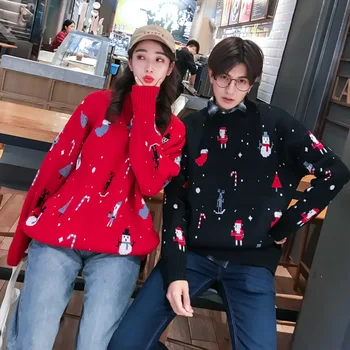 

Couple sweater winter clothes women men Christmas costume Casual O-Neck Pullovers red black Long sleeve korean sweater 2020new