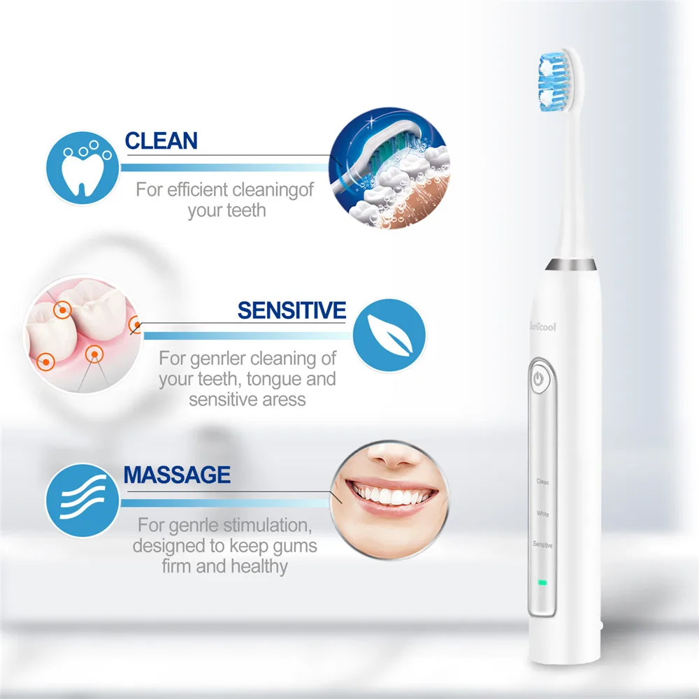 Sonicool 051B Ultrasonic Electric Toothbrush USB Rechargeable 31000 RPM Sonic Electric Tooth Brush Waterproof EU/US Version Sonicool 051B Ultrasonic Electric Toothbrush USB Rechargeable 31000 RPM Sonic Electric Tooth Brush Waterproof EU/US Version