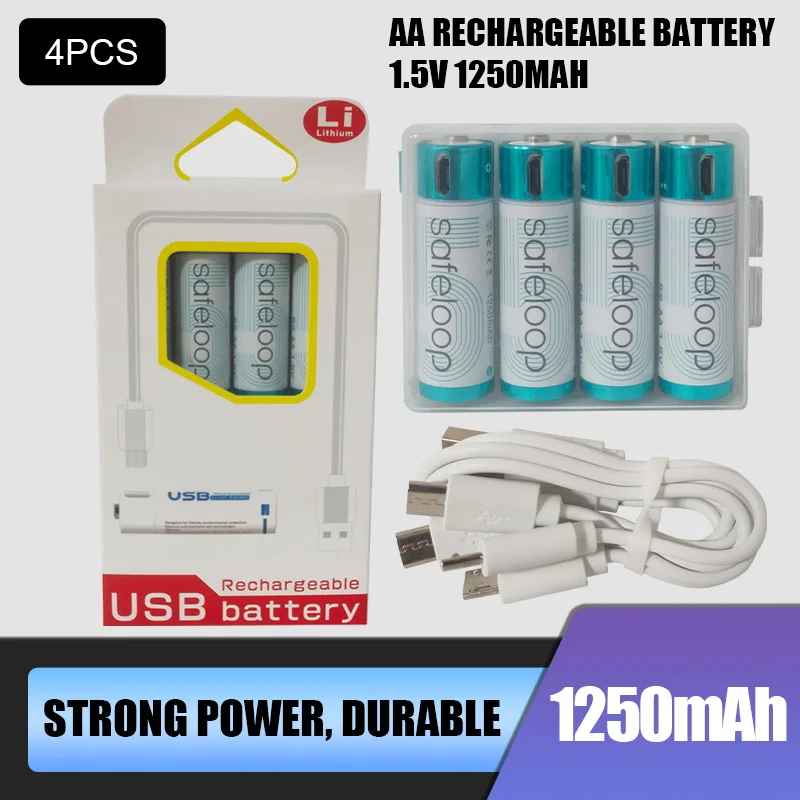 4pcs Technology! USB Rechargeable Battery 1.5V AA 1250mAh li polymer li ion battery Remote
