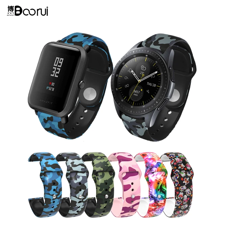 

BOORUI for Xiaomi Amazfit Strap 20mm Watch Band Silicone Flowers Printing Soft Strap Replacement for Huami Amazfit Bip watch