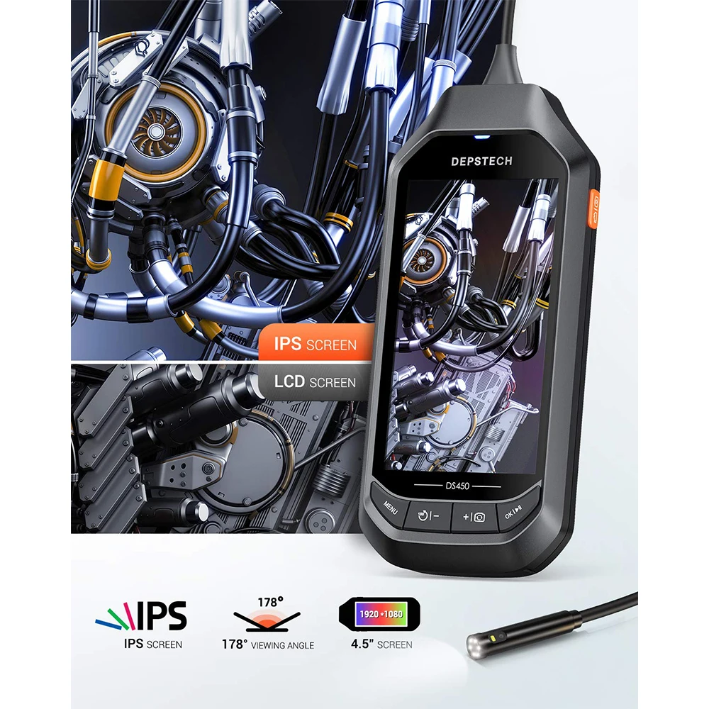 DEPSTECH DS450 Dual Lens Video Endoscope with 4.5 IPS Screen