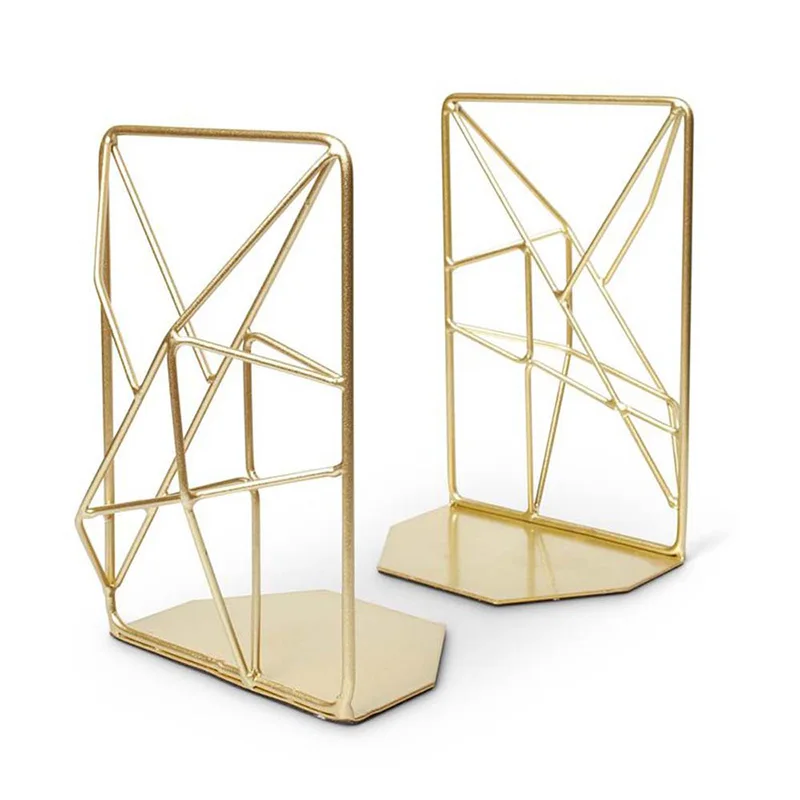 2Pcs Geometric Bookends with Matte Finish Decorative Iron Book Stoppers Industrial/Home/Office Creative Shelf Decor Rustic Decor
