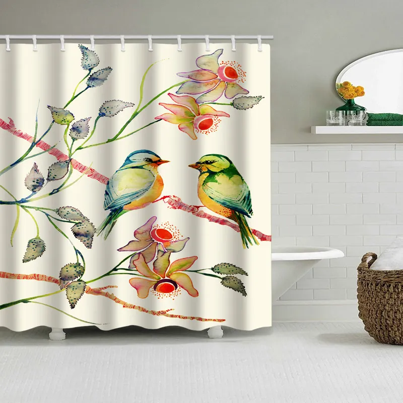 Европейские Простые цветы и птицы занавески для душа Шторки для ванной водонепроницаемый экологически чистый полиэстер ткань для ванной Декор