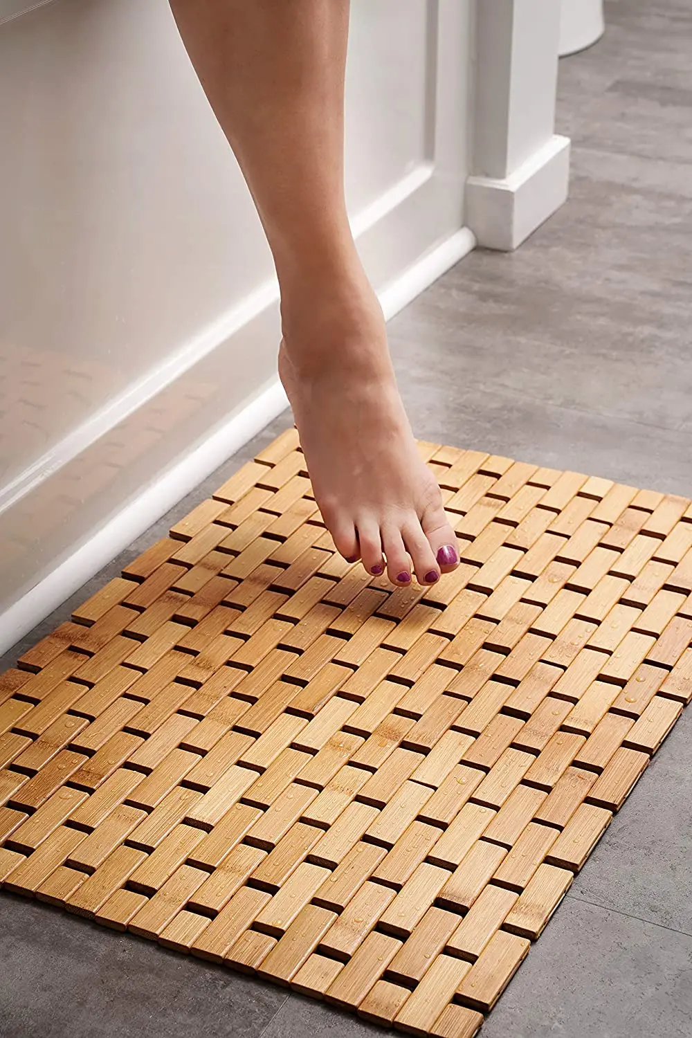 Alfombra de baño de madera de bambú Natural, estera de puerta de madera