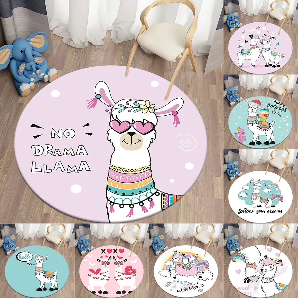 

Cartoon Alpaca Round Carpets for Living Room Children Carpet Kids Rug Mat for Children Floor Mat Kitchen Room Carpet Tapis