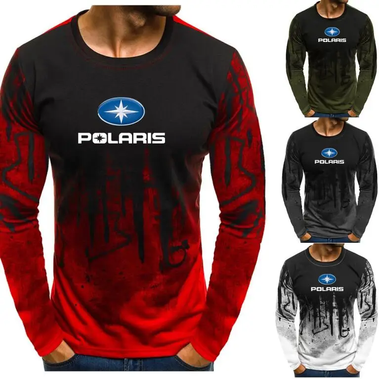 Осенняя мужская футболка из лайкры и хлопка футболки с принтом Polaris snowmobile мужские