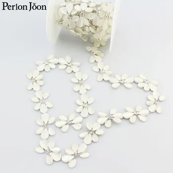 

1yard Jelly white resin crystal flower rhinestones trim Ribbon metal chain for dress,bag,shoes accessories ML029