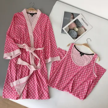 

Woman's pajamas autumn robe Vest two piece set