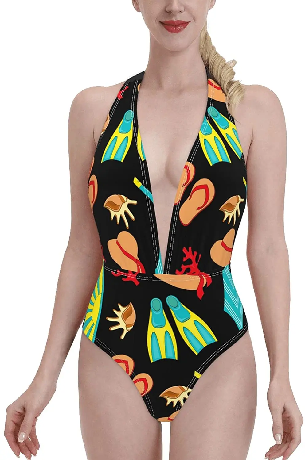 Snorkeling Surfing Element Female Swimsuit Sexy Deep V-neck Halter High Waist Bikini | Женская одежда