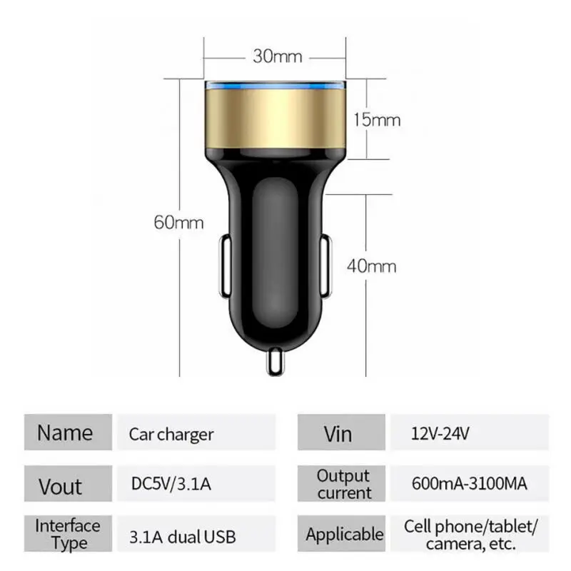 usb micro charger Mini Car Charger For Cigarette Lighter Smart Phone USB Adapter Mobile Phone Charger Dual USB LED Digital Display Fast Charging usb type c car charger