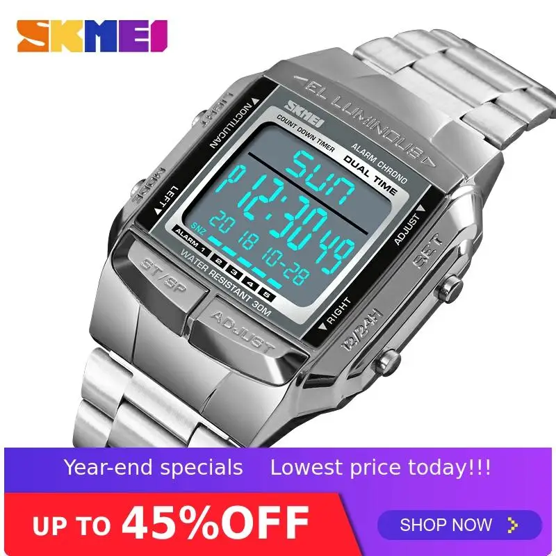 

SKMEI 1381 Business Style Men Square Digital Watch Waterproof Alarm Week Date 2 Time Display Sport Wristwatches Man Wrist Watch