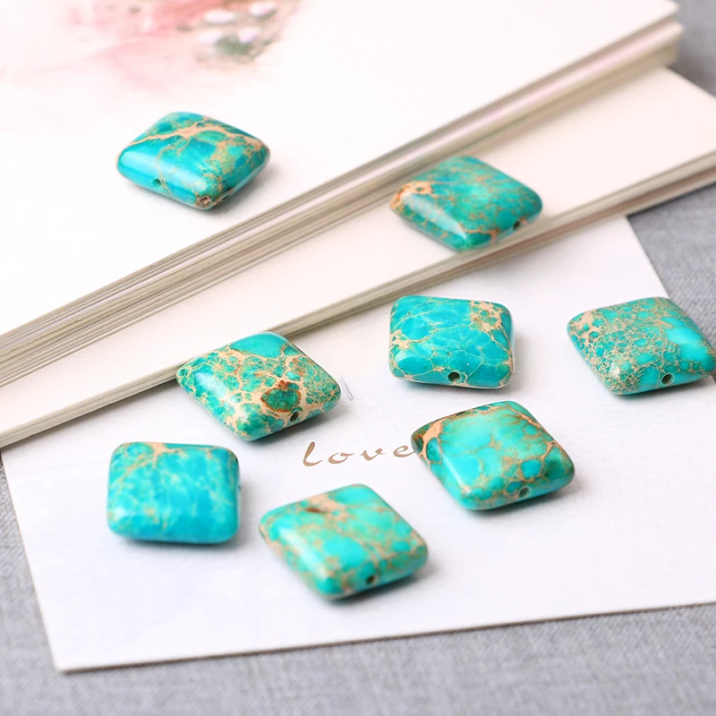 Emperor Pine Beads Natural Stone 14mm Square Shape See sediment Loose bead fit Jewelry Bracelet Making DIY DXT02302