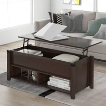 Table basse polyvalente avec tiroirs, étagère ouverte et rangement, Table élévatrice pour le salon