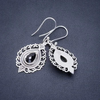 

Natural Black Onyx Handmade Unique 925 Sterling Silver Earrings 1.75" A2397
