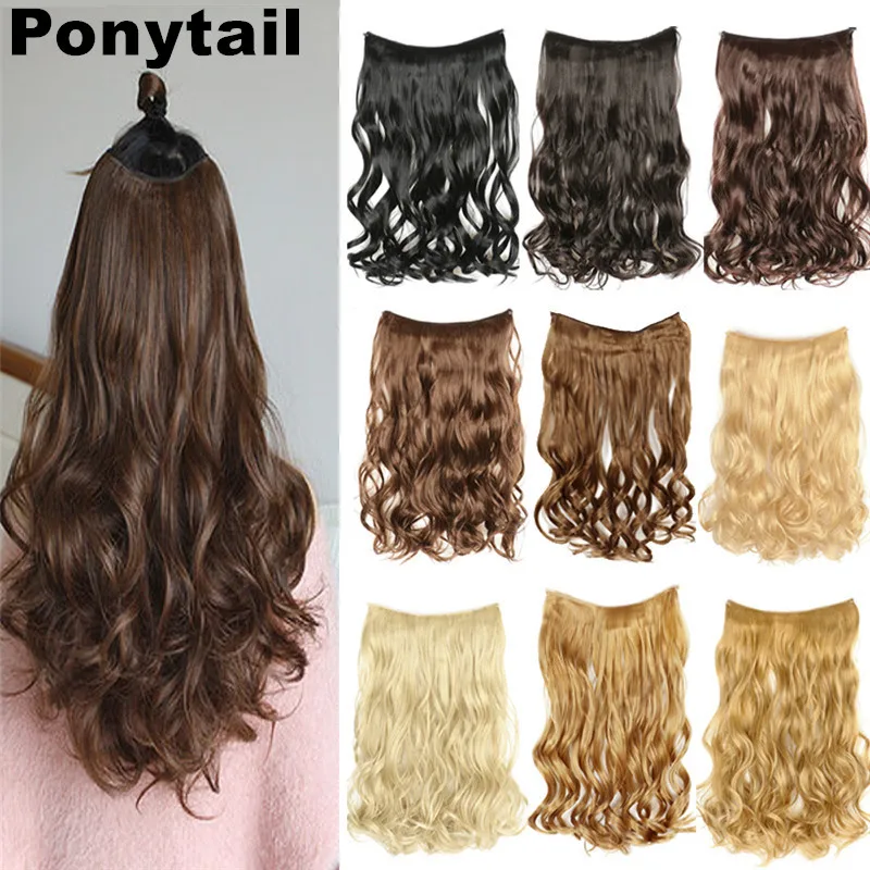 

SHUOHAN 50cm Synthetic Fishing Line Wavy Hair Ponytail Pony Tail Hair Extension Heat Resistant Fiber Black Brown Blonde Golden
