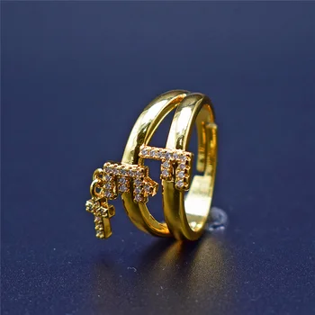 

Popular Gold Faith FE Letter Shape Finger Rings for Women, White Clear CZ Zircon Jewelry Gift