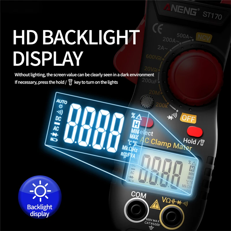 ANENG ST170 LCD Digital Clamp Meter DC/AC Current Multimeter Ammeter Voltage Tester Diode Current Capacitance NCV Ohm Test Tool 3