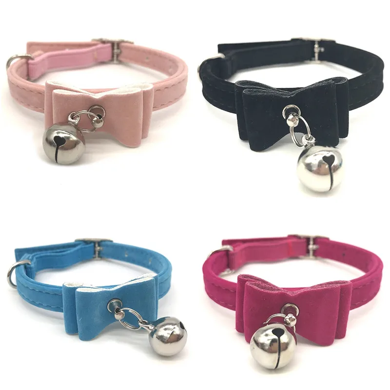 Imixlot Pet Cat Collar Flocking Velvet Bow Tie Fashion Pet Collar withe Bell Safety Stretch Bowknot Collar Pet Supplies