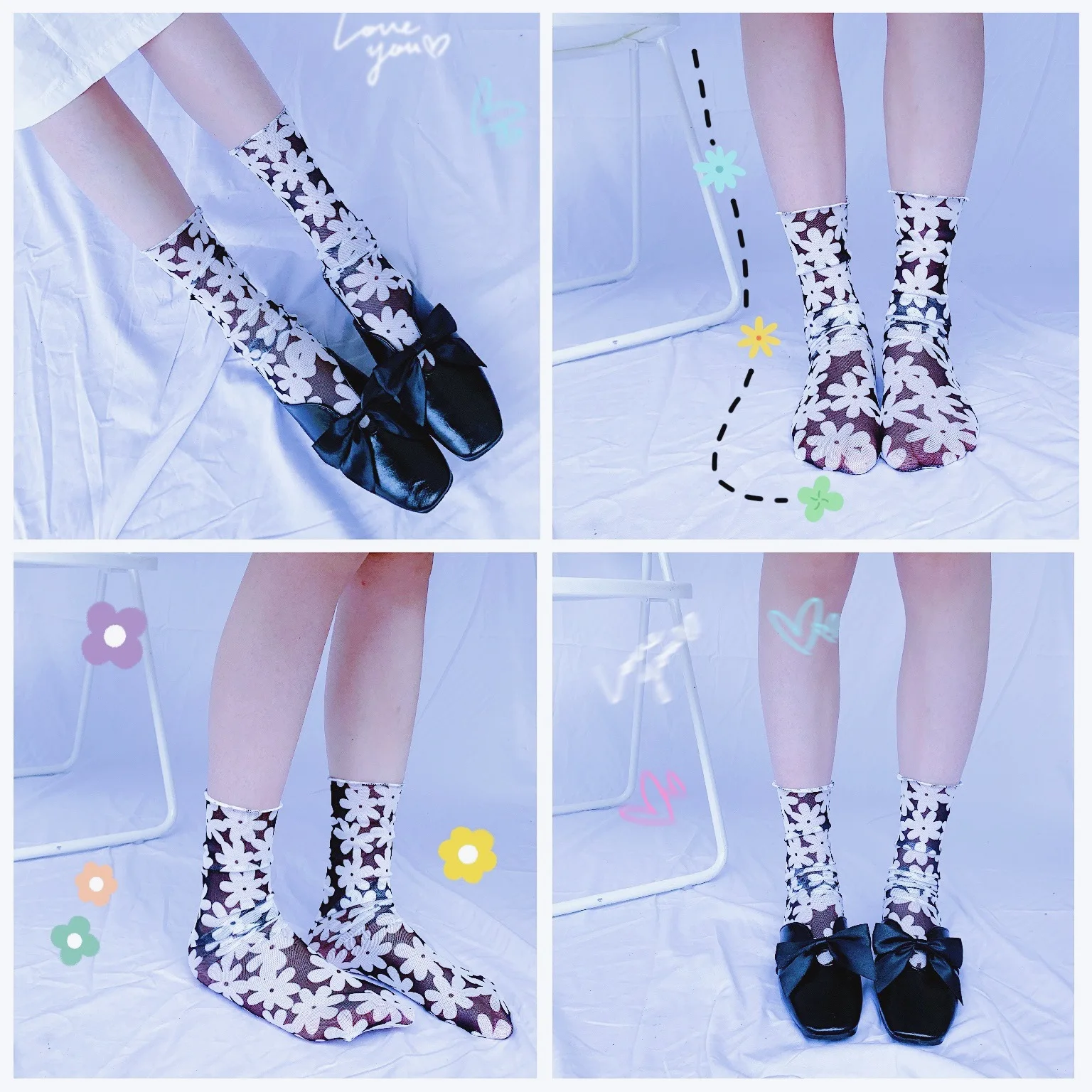 

Women Midi Socks Spring Summer cute thin breathable socks Floral Print Female Sock Women
